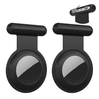 Picture of AirTag Holder with Safety Pin(2 Pack, Black), Hidden Wearable AirTag Case with Badge Brooch Clip for Clothes of Kids, Teens, Toddler. Compatible with Apple Air Tag GPS Tracker