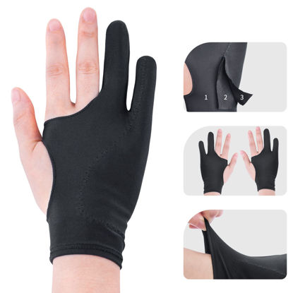 Picture of Artist Drawing Glove 3-Layer Palm Rejection [2 Pack Black] Right Left Hand Digital Art Graphic Tablet iPad Gloves Two Finger Smooth Elasticity Breathable for Stylus Pen Pencil Sketching Painting