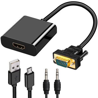 Picture of VGA to HDMI Adapter Converter 15 Pin D-sub to HDMI Converter 1080P Full HD VGA Source Output to HDMI Host Input Video Dongle for Monitor, Laptop, HDTV, PC (VGA Output to HDMI Input, Irreversible)