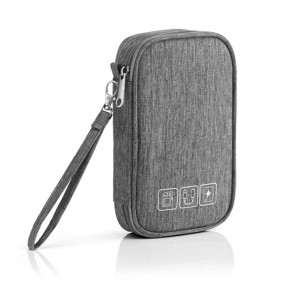 Picture of Electronic Organizer, Small Travel Cable Organizer Bag Pouch Portable Electronic Accessories All-in-One Storage Multifunction Case for Cable, Cord, Charger, Hard Drive, Earphone, USB, SD Card(Grey)