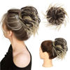 Picture of HMD Tousled Updo Messy Bun Hairpiece Hair Extension Ponytail with Elastic Rubber Band Updo Ponytail Hairpiece Synthetic Hair Extensions Scrunchies Ponytail Hairpieces for Women (Tousled Updo Bun, Dark Brown & Ash Blonde)