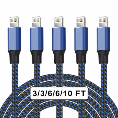 Picture of [Apple MFi Certified] iPhone Charger 5Pack(3/3/6/6/10 FT)Long Lightning Cable Fast Charging High Speed Data Sync USB Cable Compatible iPhone 14/13/12/11 Pro Max/XS MAX/XR/XS/X/8/7/Plus/6S iPad AirPods