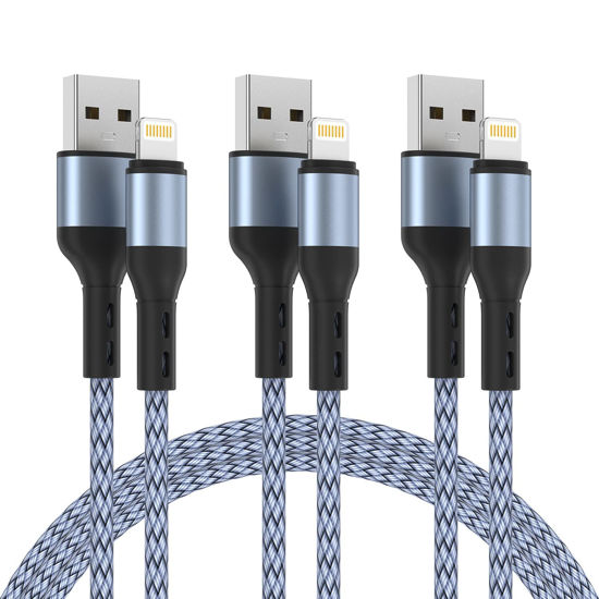 3 Pack Apple MFi Certified Charger Cable 6ft, Lightning to USB Cable Cord 6  Foot, 2.4A Fast Charging,Apple Phone Long Chargers for iPhone