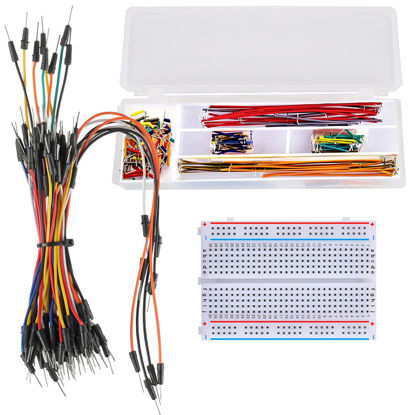 Picture of DaFuRui Breadboard Jumper Wire Kit with 400-Point Breadboard、65pcs Multiple Sizes M/M Bread Board Jumper Wire、140 Pieces 2-125 mm U-Shape Preformed Jumper Wire Kit