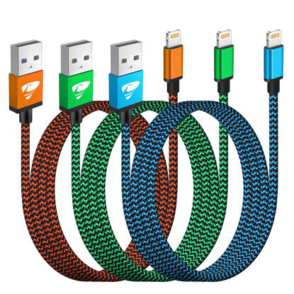Picture of iPhone Charger Cord 3ft 3Pack MFi Certified Lightning Cable Fast Charging Nylon Braided Phone Charger Cable Compatible with iPhone 14 13 Pro 12 Pro 11 Pro Xs Max Xr 8 7Plus SE