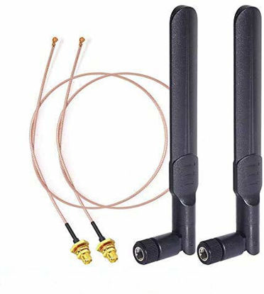 Picture of Bingfu Dual Band WiFi 2.4GHz 5GHz 5.8GHz 8dBi RP-SMA Male Antenna 30cm 12 inch RG178 U.FL IPX IPEX to RP-SMA Female Cable 2-Pack for WiFi Router Wireless Mini PCI Express PCIE Network Card Adapter