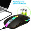 Picture of HZD LED Wireless Mouse, Slim Silent Rechargeable Mouse, 2.4G Portable USB Optical Mouse with Type C Adapter, 3 Adjustable DPI Levels 1600/1200/800 Computer Mouse for Laptop,PC,MacBook,Notebook