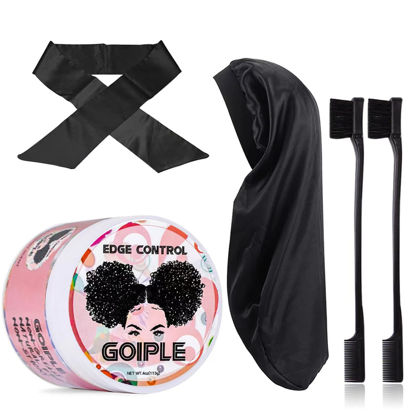 Picture of Goiple Edge Control Wax for Women Strong Hold Non-greasy Edge Smoother Strawberry Scent (4oz Edge Control Wax + Edge Scarf + Hair Bonnet + Edge Brushes*2)