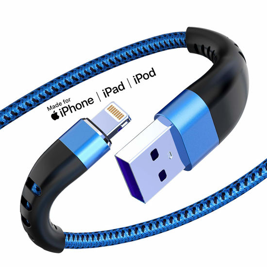 Picture of 3 Pack Lightning Cable 3ft, [Apple MFI Certified] iPhone Charger Cable 3 Feet, Strong Nylon Braided Cable 3 Foot Fast Charger Cord for Apple 13 Pro Max/12 Mini/11/XR/Xs/X/8/7/6/iPad Pro/Air/Mini Blue