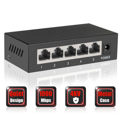 Picture of ienRon 5 Ports Gigabit Ethernet Switch,Unmanaged Network Switch,Ethernet Splitter | Plug & Play | Fanless Metal Design | Shielded Ports | Traffic Optimization,Supported Desktop or Wall Mount