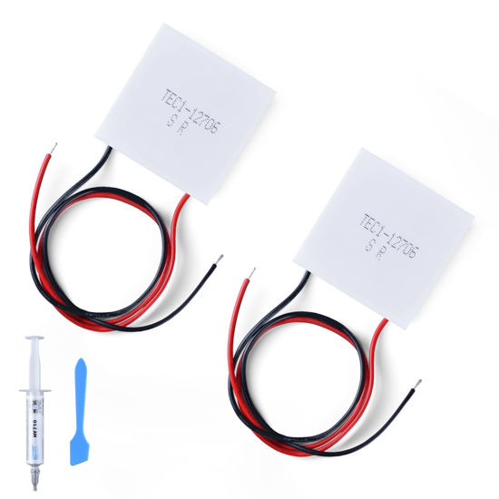 Picture of 2 Packs TEC1-12706 semiconductor Refrigeration thermoelectric Generator Peltier Cooler Module Kit 40x40x3.7mm(with Thermal Paste>3.17M/K 5g)