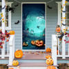 Picture of Halloween Door Decorations, Large Fabric Horror Moon Night Dead Tree Scary Cemetery Pumpkins Door Cover Halloween Front Door Porch Backdrop for Halloween Party Supplies, 70.87 x 35.43 Inch