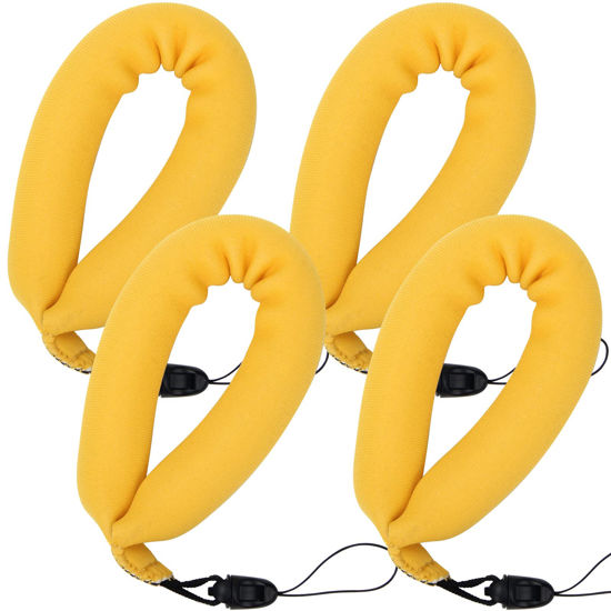 Picture of 4 Pack Waterproof Camera Floats, AngleKai Yellow Floating Camera Strap, Portable Waterproof Camera Float Strap for Underwater Camera Floating Wrist Strap