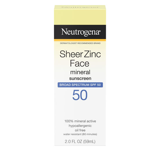 Picture of Neutrogena Sheer Zinc Oxide Dry-Touch Face Sunscreen with Broad Spectrum SPF 50, Oil-Free, Non-Comedogenic & Non-Greasy Mineral Sunscreen, 2 fl. oz