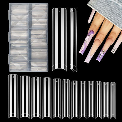 Picture of 504PCS 3XL Tapered Square Nail Tips, Clear Nail Tips for Acrylic Nails Professional, Half Cover Extra Long False Nail Tips Fake Artificial Nail Extension French Nails for Nail Salon Home DIY,12 Sizes