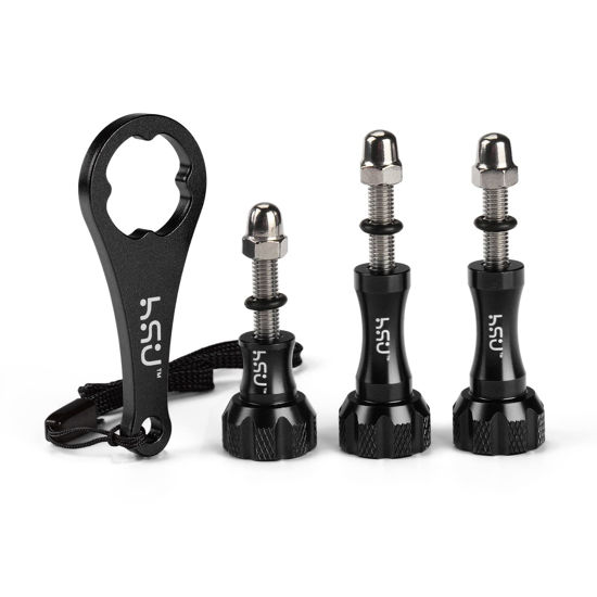 Picture of HSU Aluminum Thumbscrew Set + Wrench for Gopro Session,Hero 11, 10, 9, 8, 7, 6, 5, 4, 3, AKASO Campark and Other Action Cameras (Black,3Pcs)