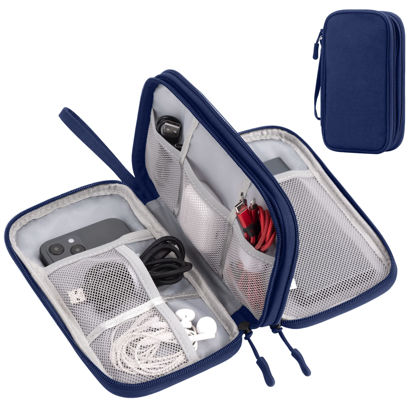 Picture of Arae Electronic Organizer, Travel Cable Organizer, Double Layers Portable Waterproof Pouch, Electronic Accessories Storage Case for Cable, Cord, Charger, Phone, Earphone (Dark Blue)