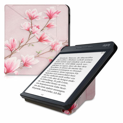 Picture of kwmobile Origami Case Compatible with Kobo Libra H2O - Case Slim Premium PU Leather Cover with Stand - Magnolias Pink / White / Dusty Pink