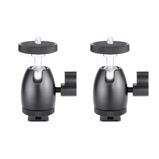 Picture of Mini Tripod Ball Head, Ruittos 2 Packs 1/4 inch Screw Lighting Tripod Ballhead with Lock and Hot Shoe Adapter for Camera LED Light, LCD Monitor, on-Camera Microphone, Sony A6400 DSLR Camera, Video