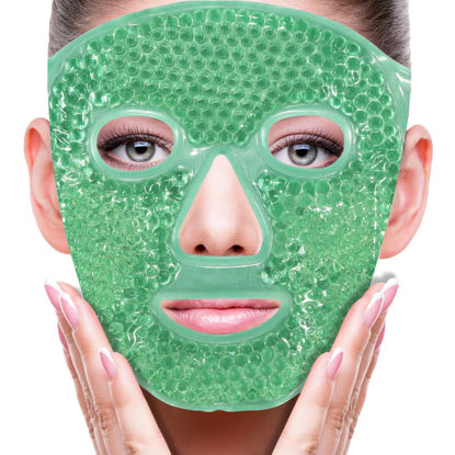 Picture of Face Eye Mask Ice Pack for Reducing Puffiness, Bags Under Eyes, Puffy Dark Circles, Migraine,Hot/Cold Pack with Soft Plush Backing (Green #43)