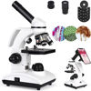 Picture of 40X-1000X Microscopes for Students Kids Adults, Cordless Biological Compound Monocular Microscopes with Microscope Slides Set, Phone Adapter, Dual LED Illumination Power Optical Glass Lenses