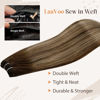 Picture of LAAVOO Weft Hair Extensions Real Human Hair 20inch 100g Balayage Dark Brown Fading to Caramel Brown Hand Tied Weft Hair Extension Weave Hair Extensions Bundles Silk Straight