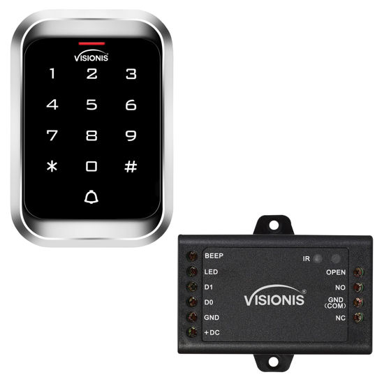 Picture of Visionis VIS-3000 Access Control Indoor + Outdoor Rated IP68 Metal Digital Touch Keypad + Reader Standalone with Mini Controller + Wiegand 26, Wide Design, No Software, EM Cards, 1000 Users