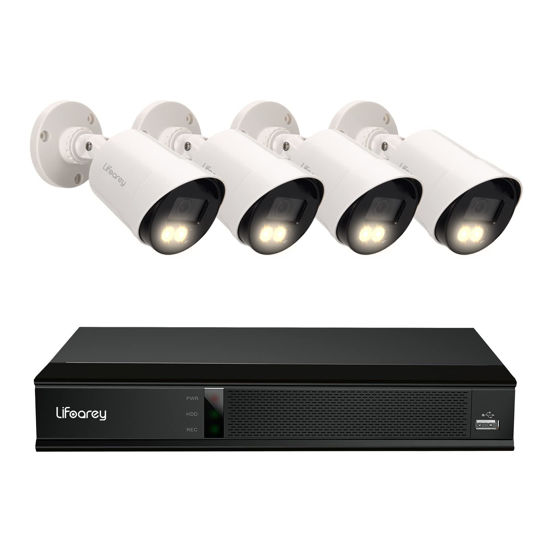 Picture of Lifoarey 1080P Security Camera System, 8CH DVR with 4pcs 1080P Outdoor Security Camera, Motion Detection, Colorful Night Vision, Remote Access 24/7 Recording Surveillance for Home Security (No HDD)