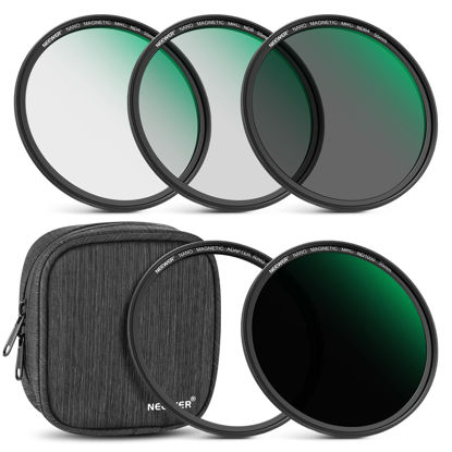 Picture of NEEWER 55mm Magnetic ND Lens Filter Kit, ND4 ND8 ND64 ND1000 Filters with Magnetic Adapter Ring & Filter Pouch, HD Optical Glass with 30 Layers Nano Coatings, Scratch/Water Resistant