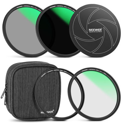 Picture of NEEWER 62mm 5-in-1 Magnetic Lens Filter Kit, Includes Neutral Density ND1000+MCUV+CPL+Adapter Ring+Filter Cap with 42-Layer Coating/Ultra Slim/Scratch Resistant HD Optical Glass&Water-Resistant Pouch