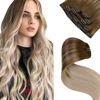 Picture of LAAVOO Ombre Human Hair Clip in Extensions Brown to Blonde Balayage Real Human Hair Extensions Clip ins Silky Straight Womens Hair Extensions 5pcs/70g 22 inch