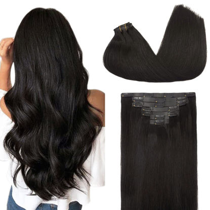 Picture of GOO GOO Remy Seamless Clip in Hair Extensions 18 Inch Natural Black Hair Extensions Clip in PU Weft 130g 7pcs Real Natural Hair Extensions Thick Straight Hair Extensions for Women