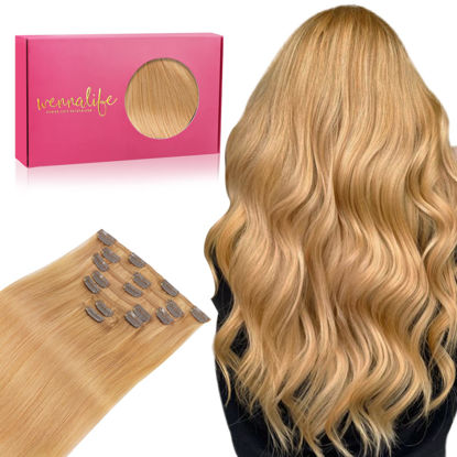 Picture of WENNALIFE Clip in Hair Extensions Real Human Hair, 18 Inch 120g 7pcs Human Hair Extensions Clip In Human Hair, Strawberry Blonde Hair Extensions Clip In Real Hair Coloured Remy Human Hair Extensions