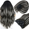 Picture of Sunny Clip in Hair Extensions Real Human Hair, Black Balayage Hair Extensions Clip in Human Hair Natural Black Balayage Silver Blonde Human Hair Clip in Extensions Add Hair Length 22inch 7pcs 120g