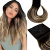 Picture of LaaVoo Hair Extensions Clip in Human Hair Ombre Black 20inch Black Ombre Fading to Dark Brown Mix Caramel Brown 7pcs/120g Full Head Remy Human Hair Extensions Clip ins Black Ombre Real Human Hair Extensions Long Straight Double Weft for Women