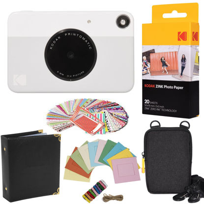 Picture of Kodak Printomatic Instant Camera (Grey) Gift Bundle + Zink Paper (20 Sheets) + Case + 100 Sticker Border Frames + Hanging Frames + Album