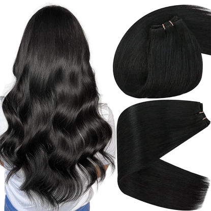 Picture of Sunny Sew in Hair Extensions Human Hair Natural Black Sew in Extensions Long Straight Double Weft Sew in Hair Extensions Remy Human Hair Black 22inch 100g