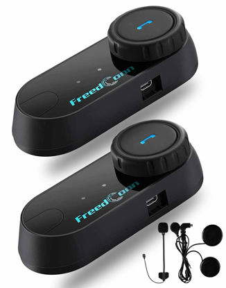 Picture of FreedConn Motorcycle Bluetooth Headset, TCOM VB 2-Way 800M Helmet Communication Systems,Helmet Bluetooth Intercom, intercomunicador para motos/FM/Siri/BT5.0/2 in 1 Mic for full/3/4 Helmet(2Pack)