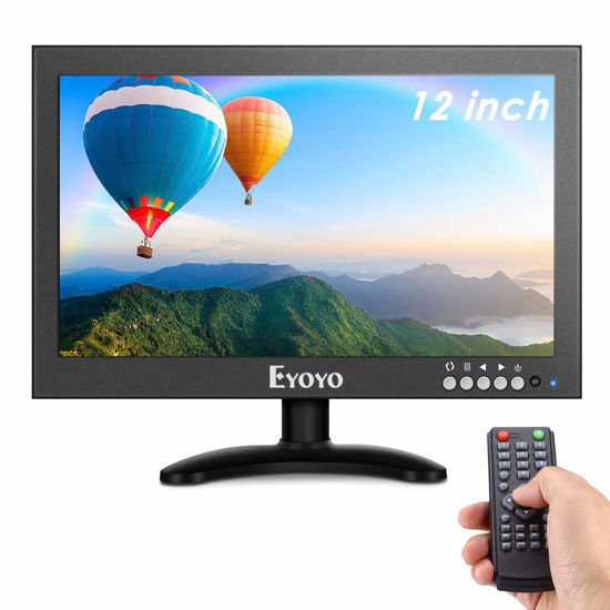 Picture of Eyoyo 12'' inch Small HDMI CCTV Monitor, 1366x768 IPS Metal Housing LED Screen W/Wall Bracket&Remote Control with HDMI/VGA/AV/BNC Input Built-in Speakers for PC, Security Camera, Raspberry Pi