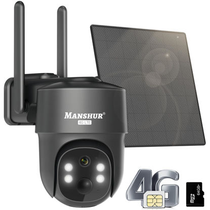 Picture of Manshur 4G LTE Cellular Security Camera Wireless Outdoor Solar Powered, No WiFi Security Camera(Verizon AT&T T-Mobile), 2K/3MP Color Night Vision, Motion Sensor, 2 Way Talk, 64G SD&SIM Card Included