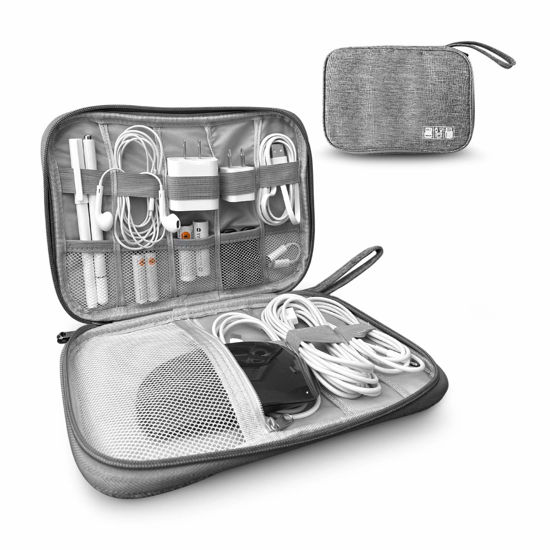 Picture of ToolBay Travel Essentials Cable Organizer Bag - Small Charging Cord Storage, Charger, Cables, Cord Storage and Accessory Bag, Grey, for Travel, Work (Grey)