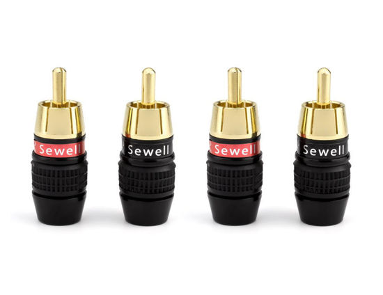 Picture of Sewell Deadbolt RCA Plugs with Fast-Lock Technology, 2 Pair (4 Pieces), Premium Solderless RCA Plugs