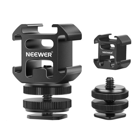 Picture of NEEWER Camera Hot Shoe Mount Adapter with Triple Cold Shoe Mounts for Mic LED Video Light Field Monitor, Aluminum Alloy Shoe Mount Compatible with Canon Nikon Sony DSLR Camera Camcorder