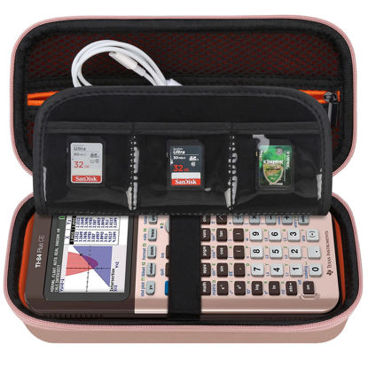 Picture of Elonbo Carrying Case for Texas Instruments TI-84 Plus CE/TI-83 Plus CE/Casio fx-9750GII Color Graphing Calculator, Extra Zipped Pocket Fits Charger, Manual and Other Accessories, Rose Gold+Orange