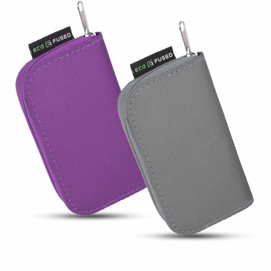 Picture of Eco-Fused Memory Card Carrying Case - Suitable for SDHC and SD Cards - 8 Pages and 22 Slots - ECO-FUSED Microfiber Cleaning Cloth Included - 2 Pack - 44 Slots, Grey + Purple