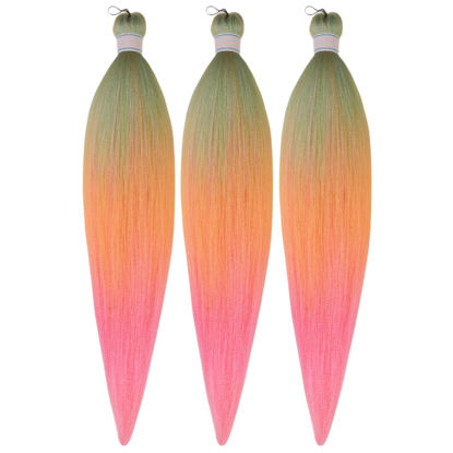 Picture of Mint Yellow Pink Ombre Braiding Hair Pre stretched Kanekalon Braiding Hair Colored Synthetic Hair for Braids