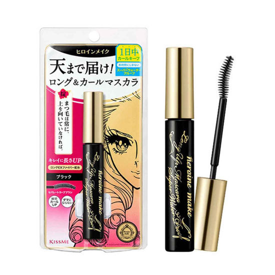 Picture of HEROINE MAKE by KISSME Long & Curl Up Waterproof Mascara Black, Lengthening & Volume Fiber Tubing Mascara Makeup, WP 01