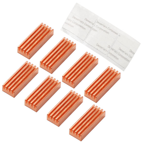 Picture of uxcell 8 Pieces MC-200 Copper Heatsink, Self-Adhesive Memory IC Chipset Cooling Fins Heat Sink for DDR VGA, 22mmx8mmx5mm