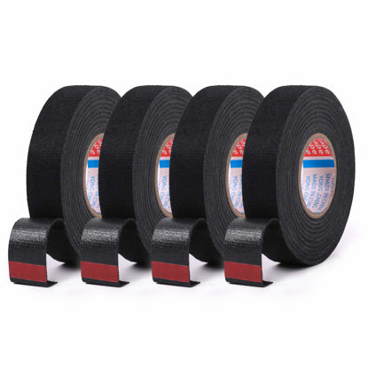 Picture of HSTECH 4 Rolls Width 1in Wire Loom Harness Tape, Speaker Wiring Harness Cloth Tape, Black Adhesive Fabric Tape, for Automobile Electrical Wire harnessing Noise Dampening Heat Proof （25mm X 15m）