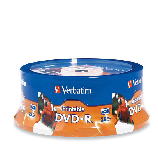 Picture of Verbatim DVD-R 4.7GB 16X White Inkjet Printable with Branded Hub, 25-Disc,Silver